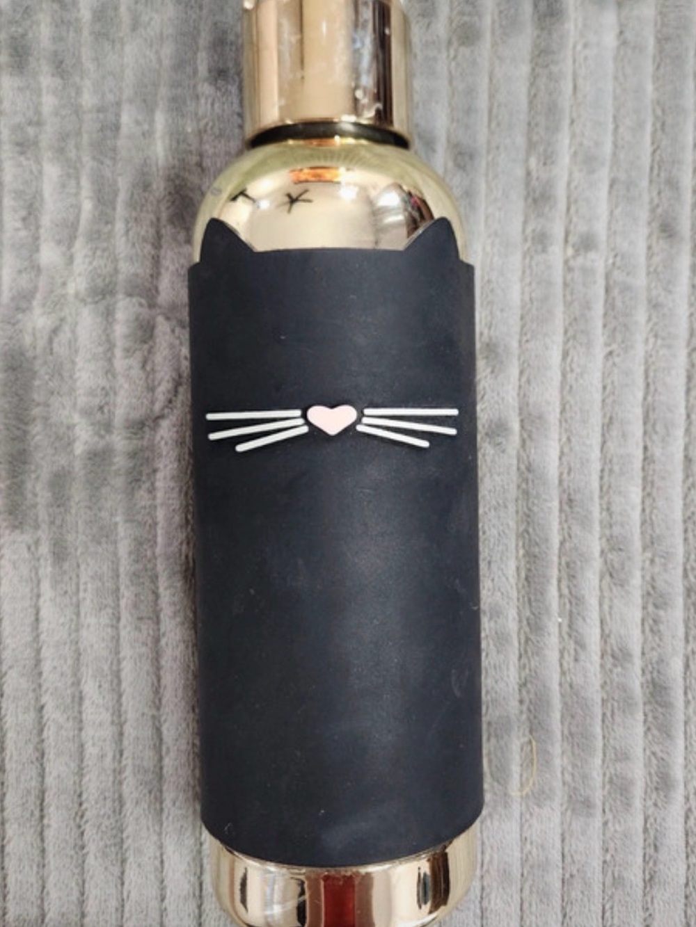 kate spade Black Cat Stainless Steel Bottle with Pink Heart Detail